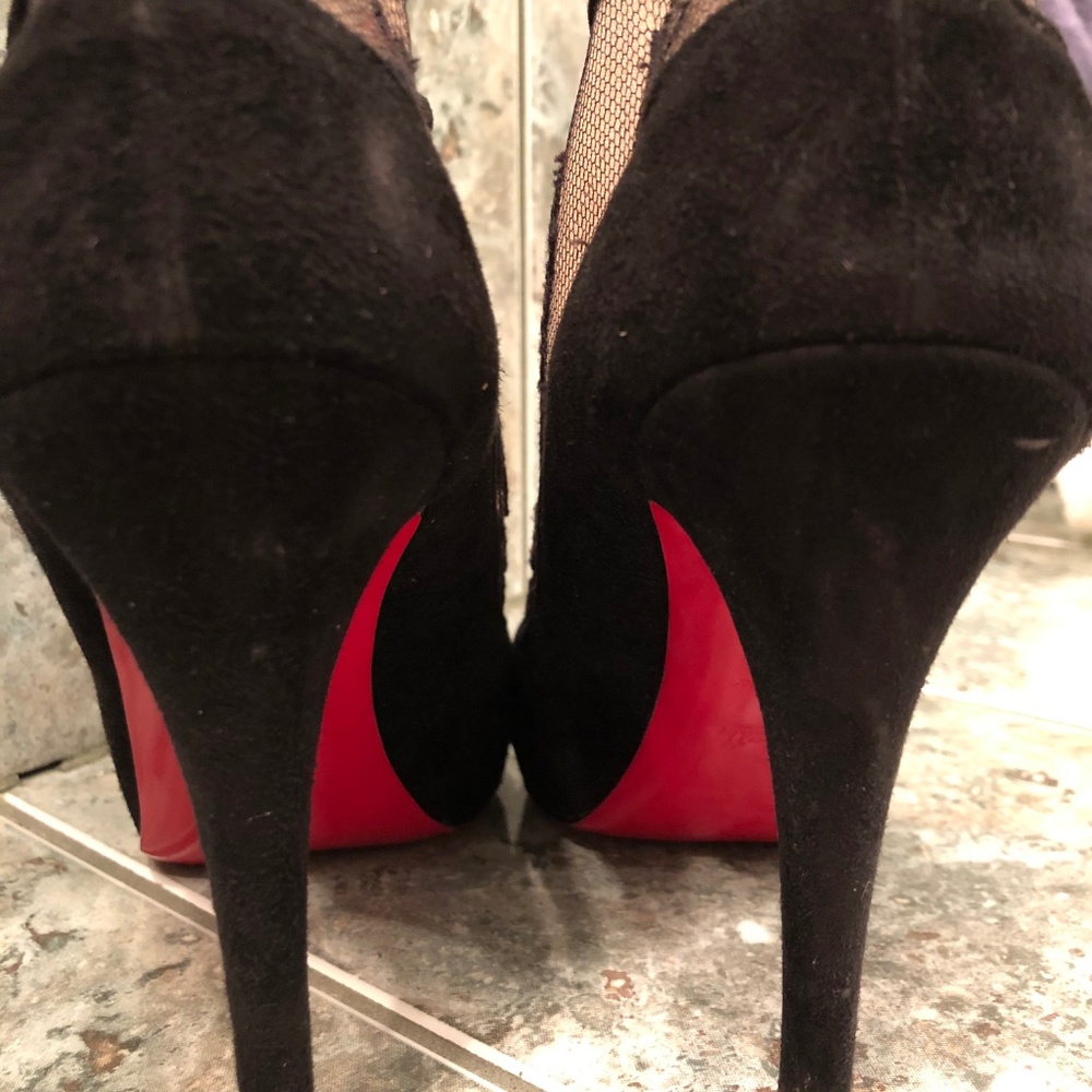 Louboutin Black & Nude Suede Booties - Picture 3 of 8